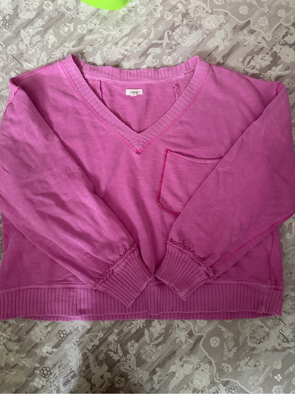 Pilcro Pink V-Neck Pocket Sweatshirt